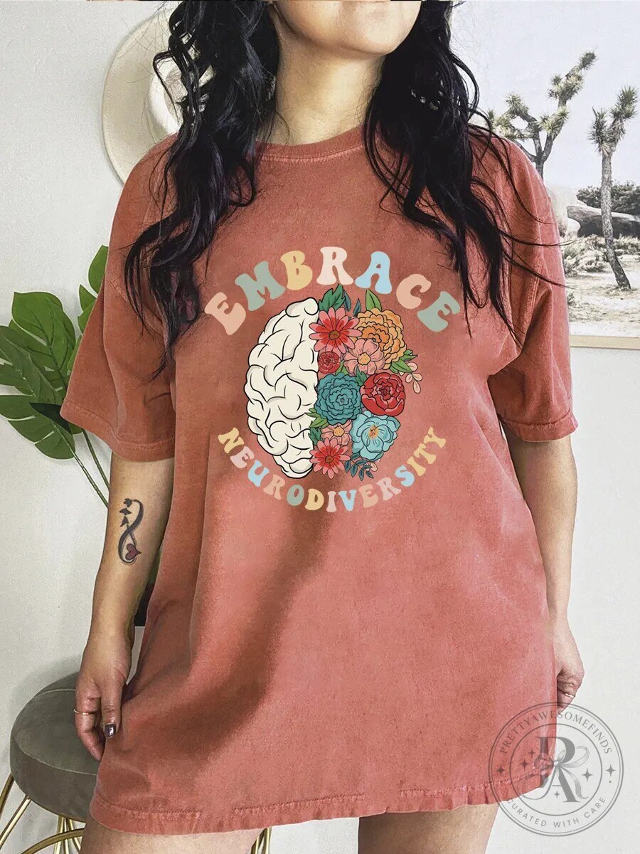 Embrace Neurodiversity Brain Flowers Graphic T-Shirt