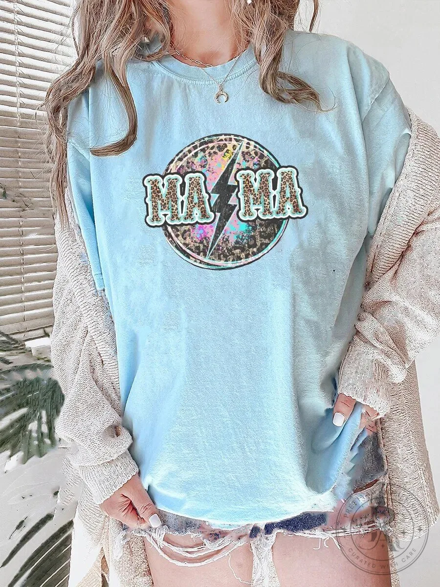 Mama Leopard Lightning Bolt Graphic Oversized T-Shirt