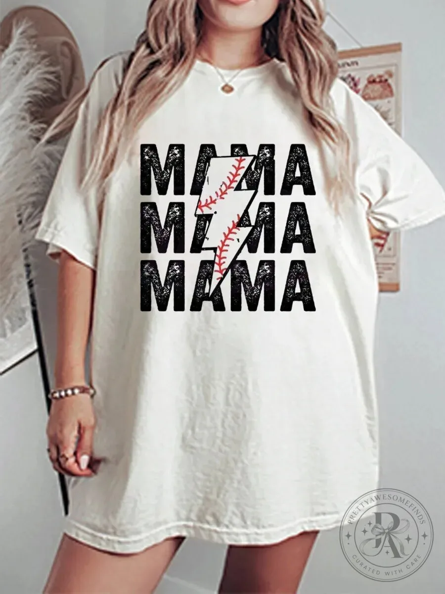 Mama Graphic Baseball Lightning Bolt T-Shirt