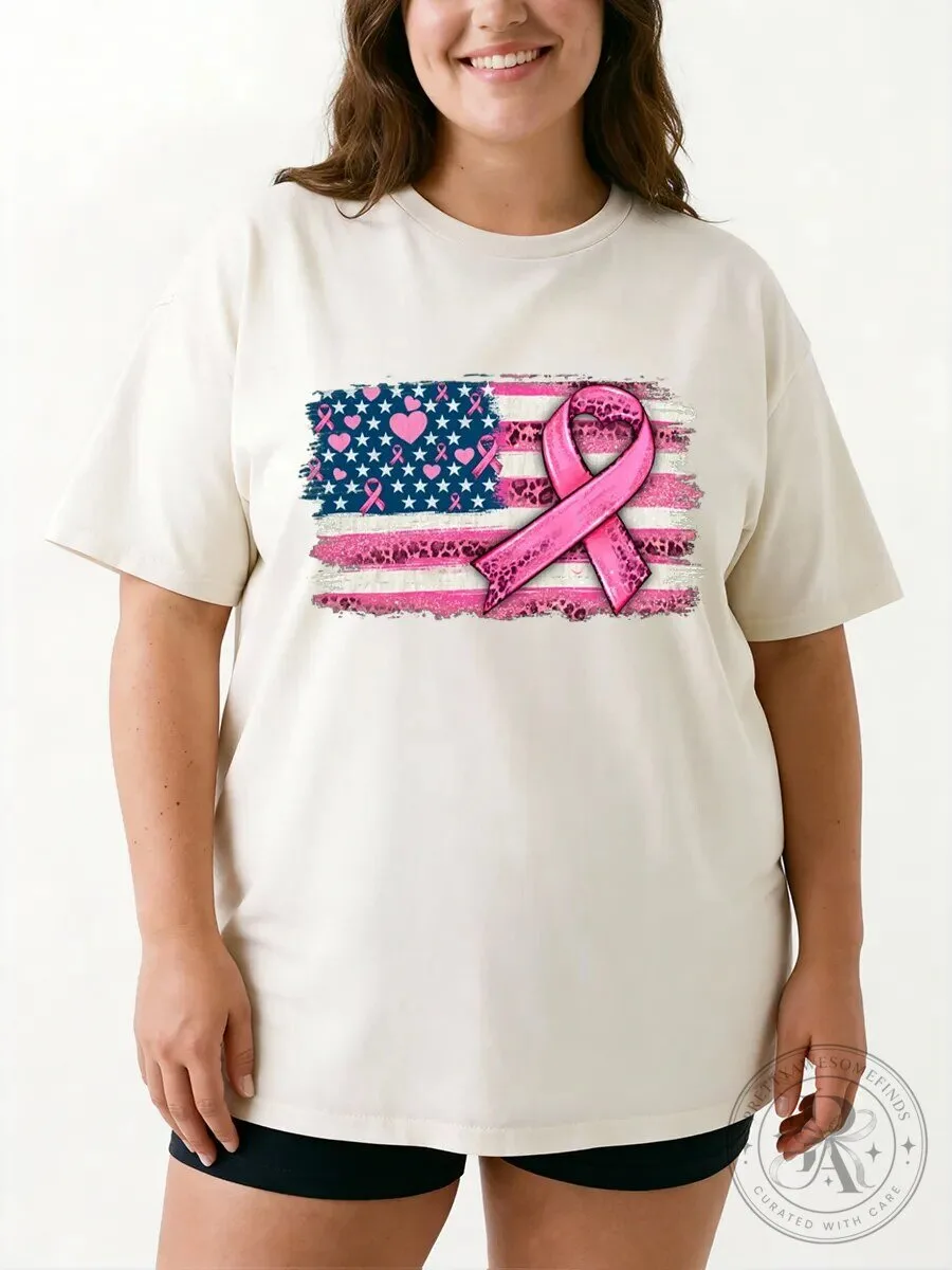 Breast Cancer Survivor American Flag Pink Ribbon Graphic T-Shirt 1 Breast Cancer Survivor American Flag Pink Ribbon Graphic T-Shirt