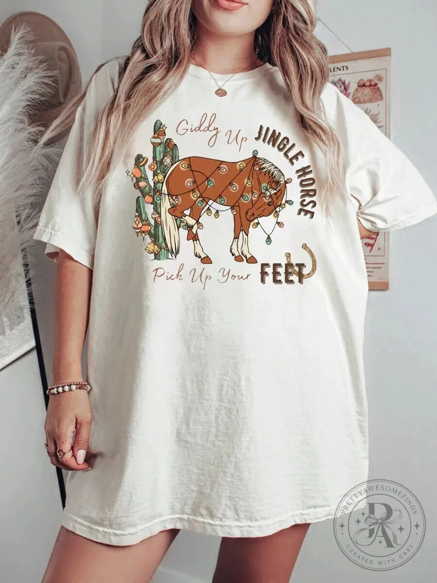Giddy Up Jingle Horse Pick Up Your Feet Christmas T-Shirt