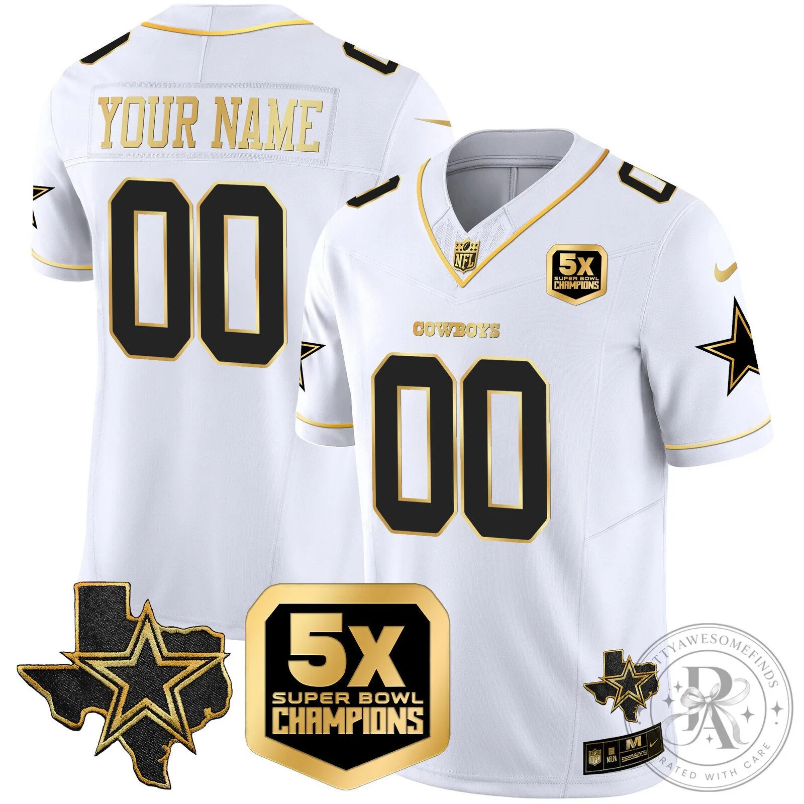 Dallas Cowboys 5x Super Bowl Champions Black Gold Custom Football Jersey 8 Dallas Cowboys 5x Super Bowl Champions Black Gold Custom Football Jersey