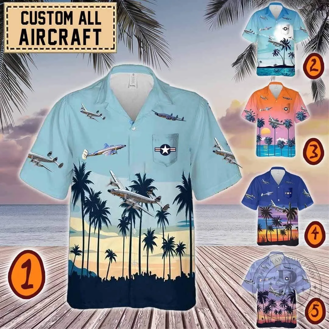 C-121 Constellation Aircraft Palm Tree Beach Hawaiian Shirt