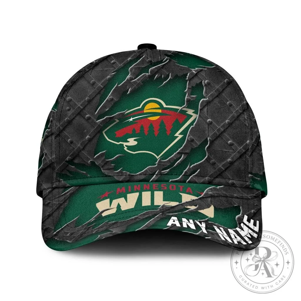 Minnesota Wild Personalized Name Black Metal Design Classic Cap Hat