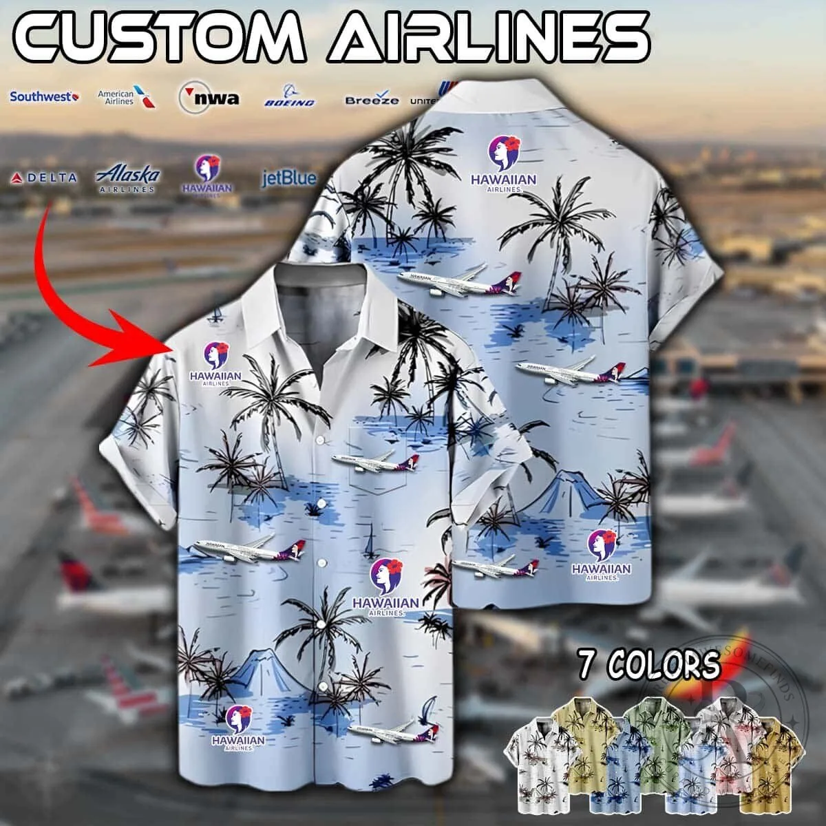 Hawaiian Airlines Airbus A330 Tropical Palm Trees Hawaiian Shirt