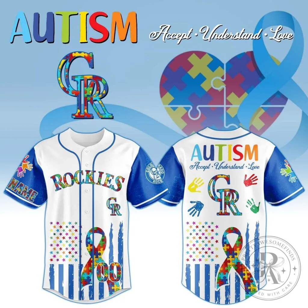Colorado Rockies Autism Awareness Personalized Baseball Jersey