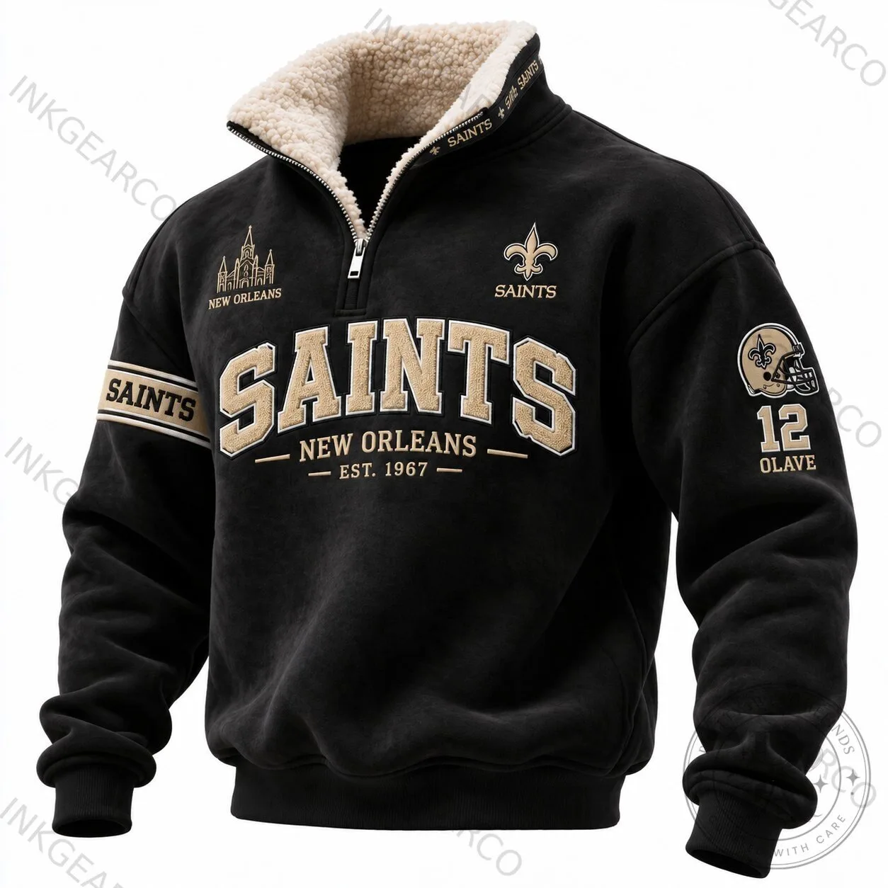 New Orleans Saints Fleece Quarter-Zip Mock Neck Sweatshirt