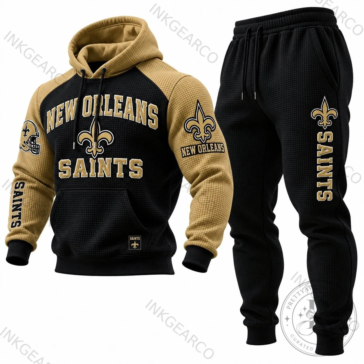 New Orleans Saints Black and Gold Waffle Knit Hoodie