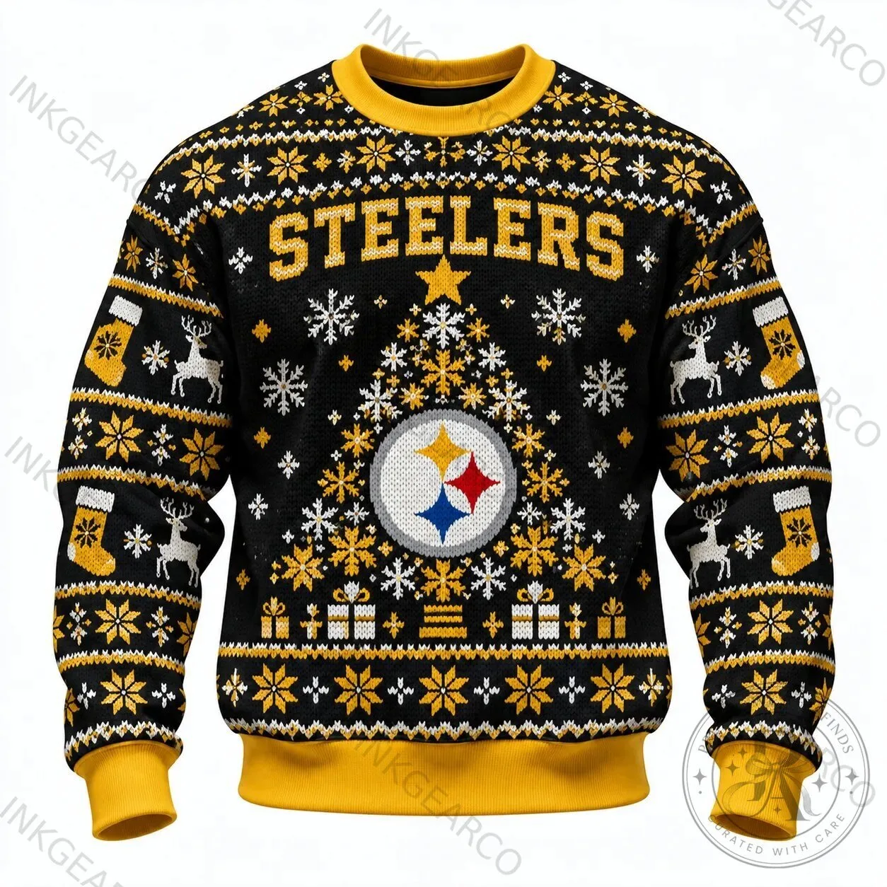 Pittsburgh Steelers Ugly Christmas Tree Pattern Holiday Crewneck Sweatshirt