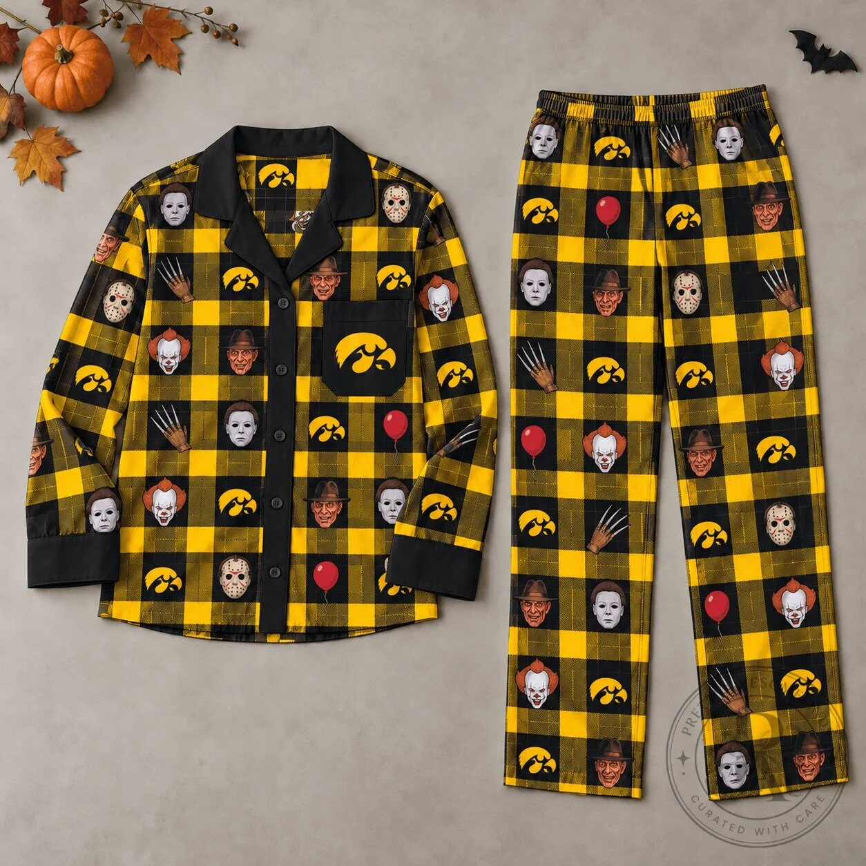 Iowa Hawkeyes Halloween Horror Movie Characters Plaid Pajamas Set 2 Iowa Hawkeyes Halloween Horror Movie Characters Plaid Pajamas Set