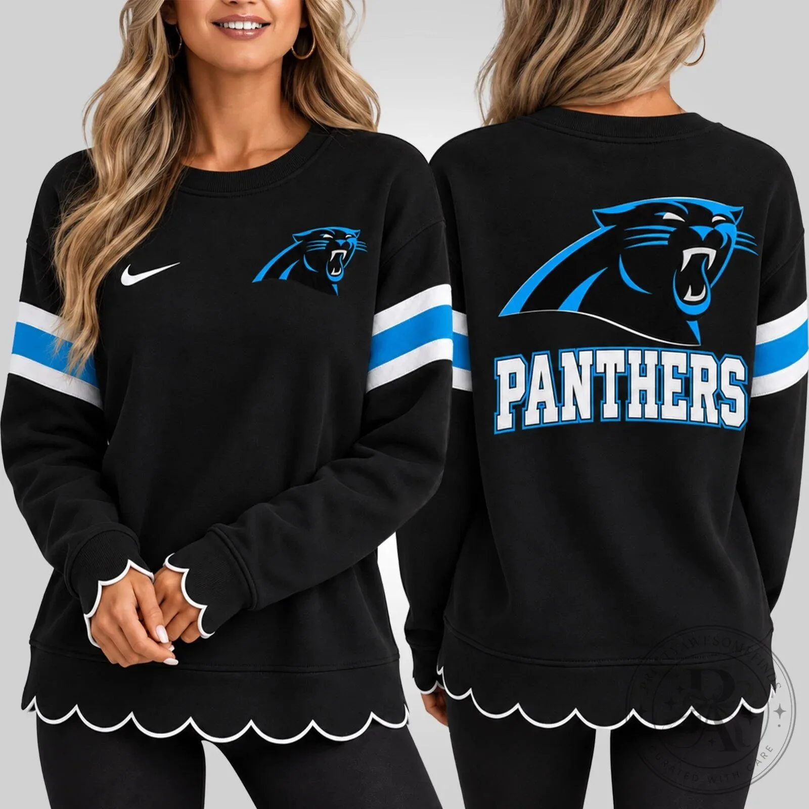 Carolina Panthers Women's Scalloped Hem Crewneck Sweatshirt