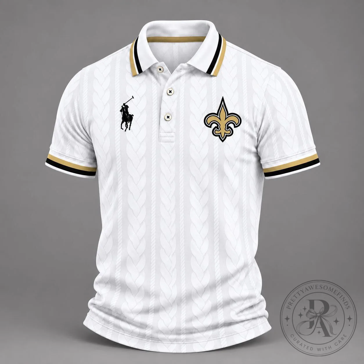 New Orleans Saints NFL Team Logo White Polo Shirt for Men