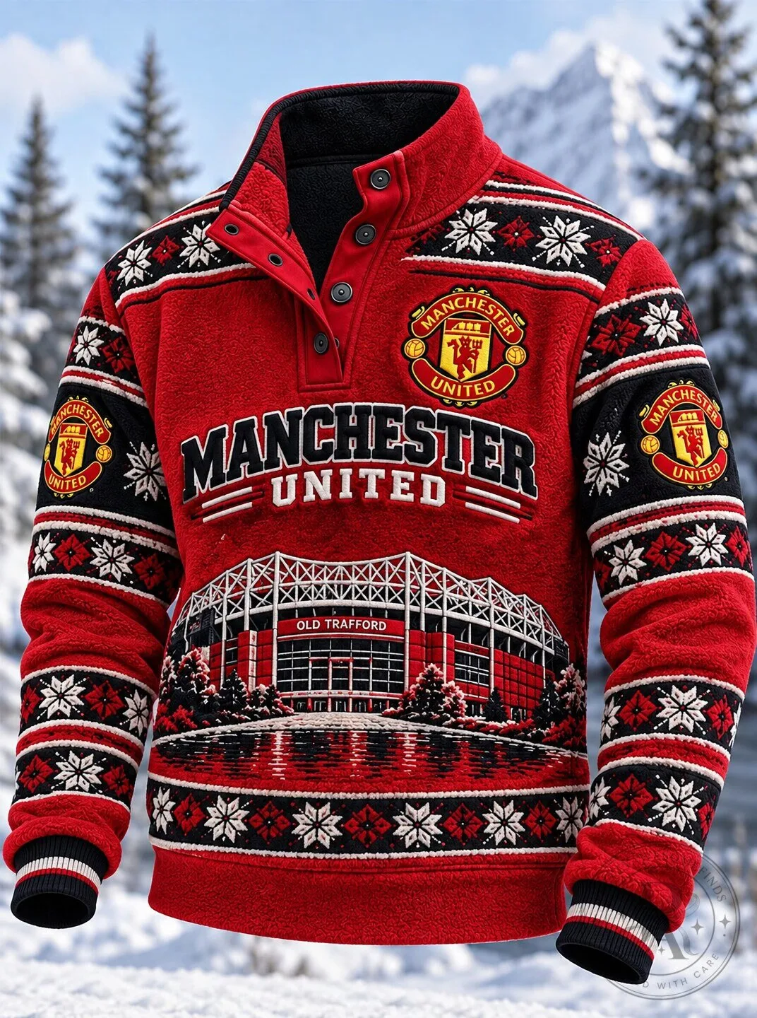 Manchester United Old Trafford Stadium Nordic Pattern Quarter Snap Fleece Sweatshirt