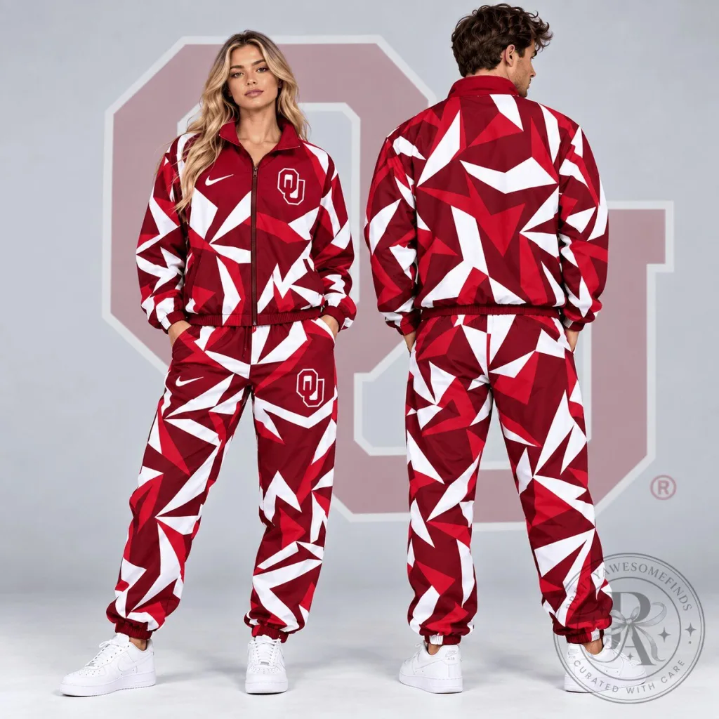Oklahoma Sooners NCAA Shattered Prism All Over Print Full Zip Tracksuit Jacket Oklahoma Sooners NCAA Shattered Prism All Over Print Full Zip Tracksuit Jacket