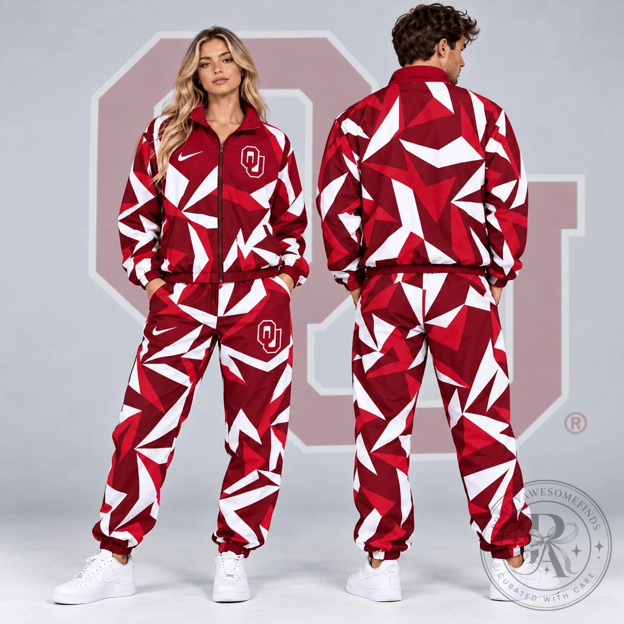 Oklahoma Sooners NCAA Shattered Prism All Over Print Full Zip Tracksuit Jacket