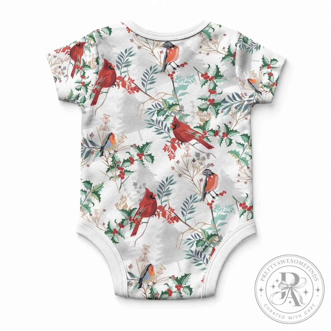 Christmas Cardinal Bird and Holly Berry Pattern White Baby Romper 7 Christmas Cardinal Bird and Holly Berry Pattern White Baby Romper