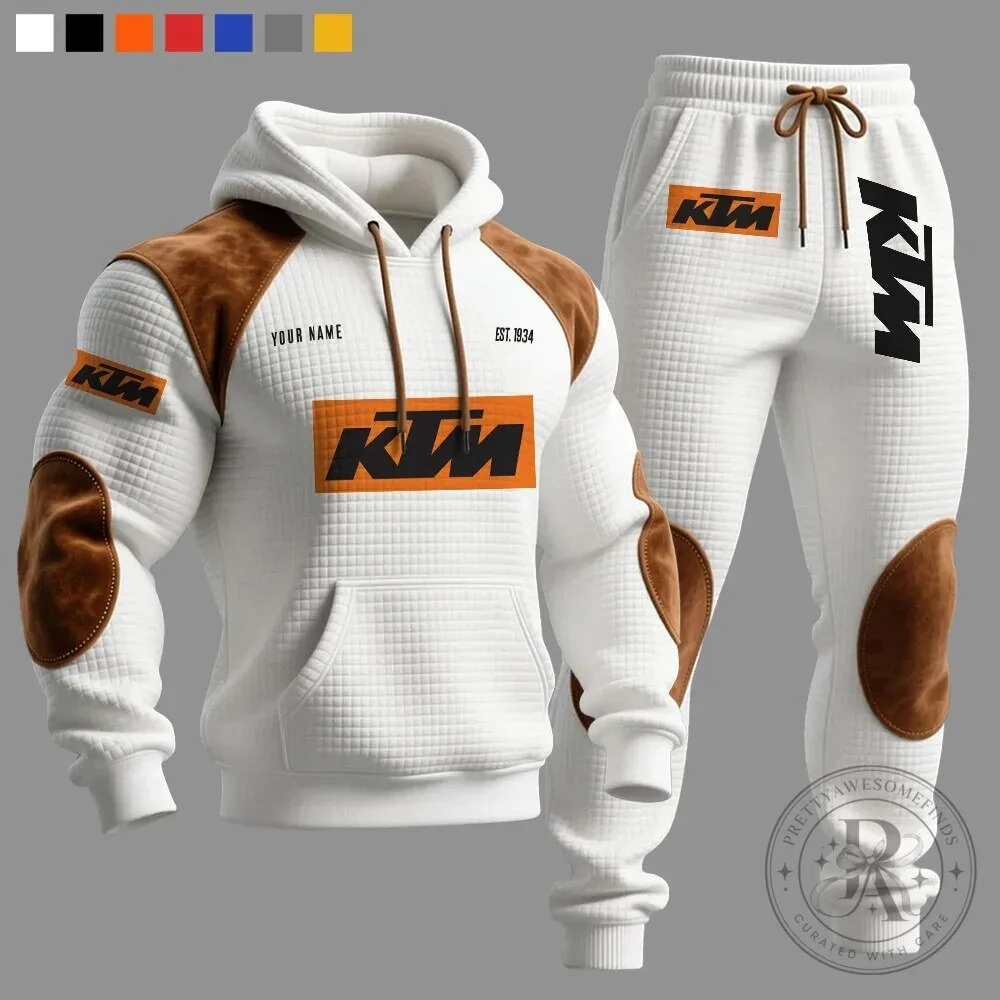 KTM Racing Team Personalized White Hoodie and Sweatpants Set for Men