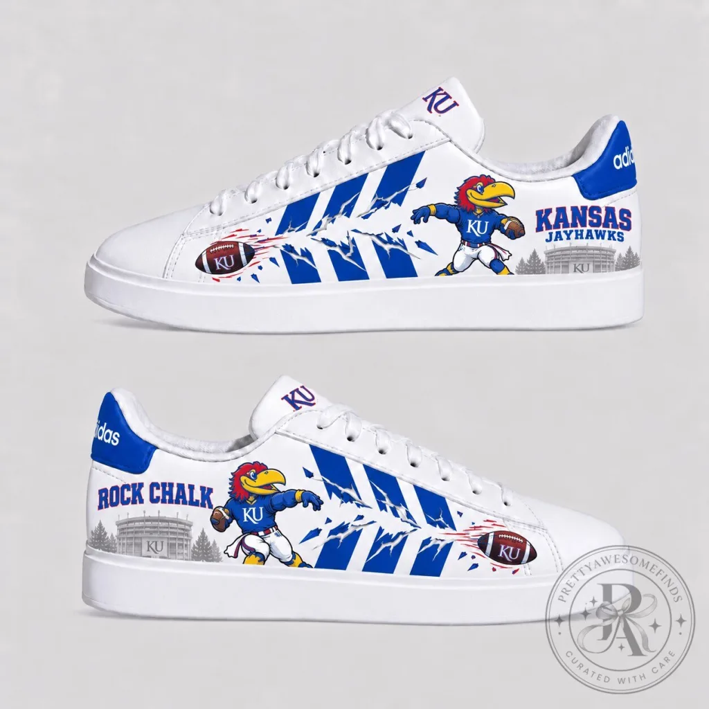 Kansas Jayhawks Rock Chalk Jayhawk Football Team White Sneakers Kansas Jayhawks Rock Chalk Jayhawk Football Team White Sneakers