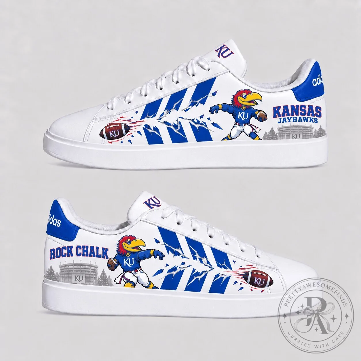 Kansas Jayhawks Rock Chalk Jayhawk Football Team White Sneakers