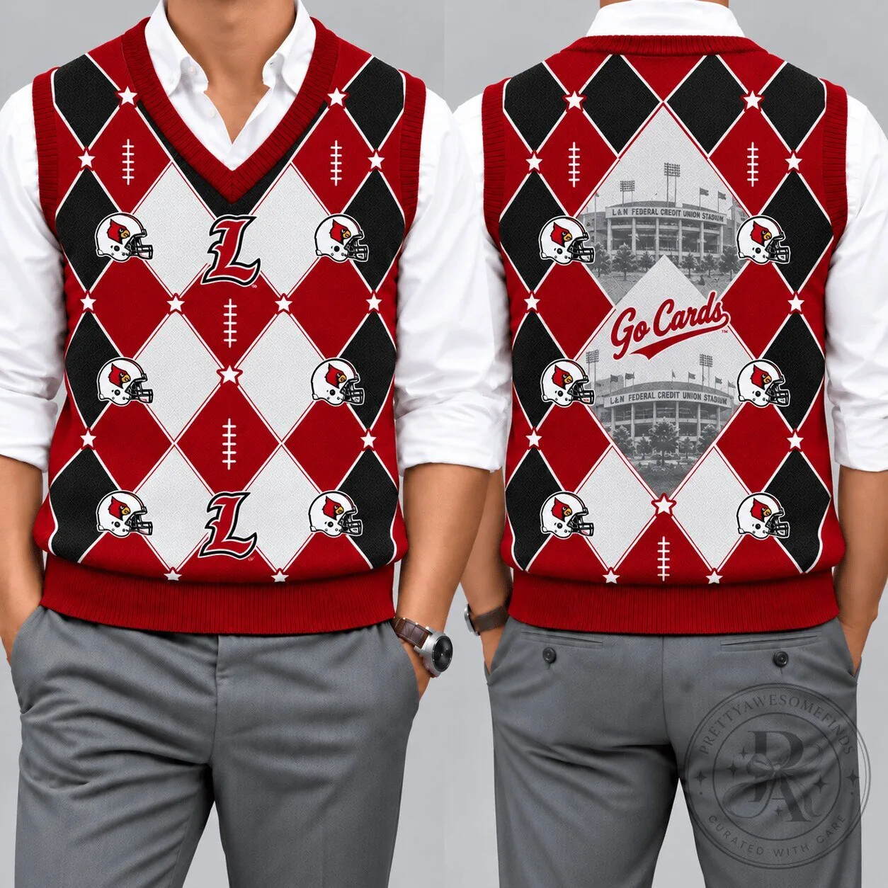 Louisville Cardinals Football Argyle Pattern V-Neck Knit Vest