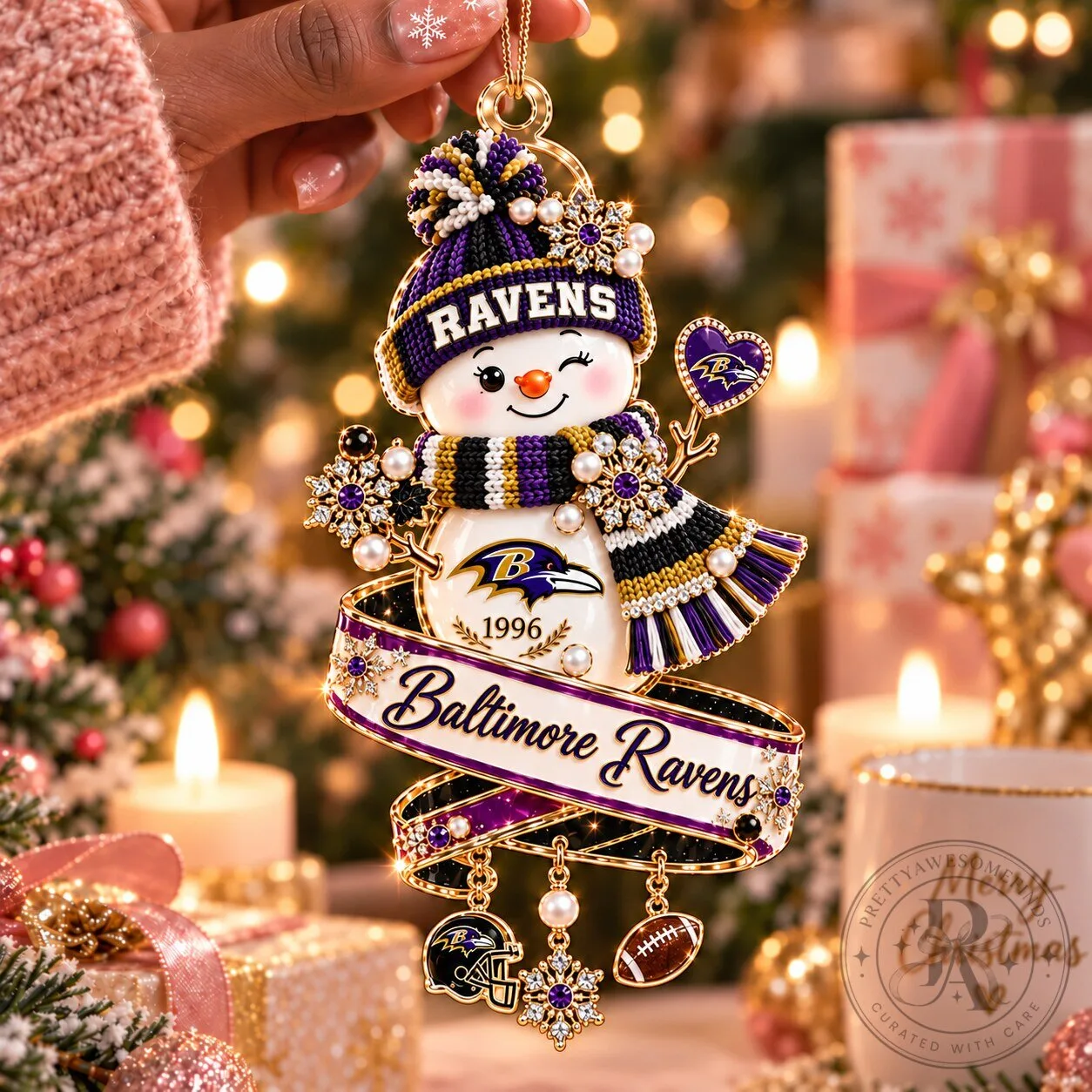 Baltimore Ravens Snowman Christmas Ornament