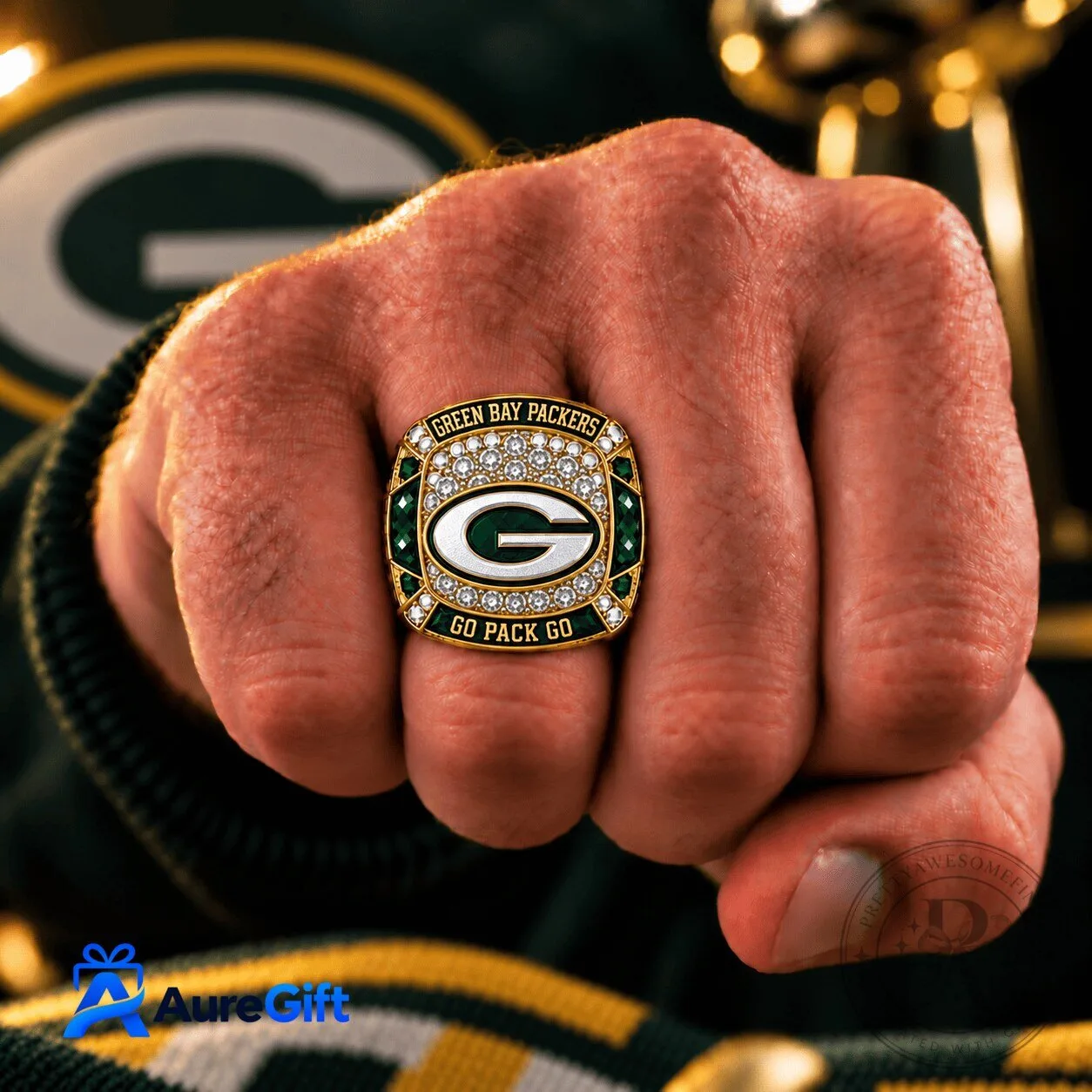 Green Bay Packers NFL Personalized Championship Ring with Diamonds