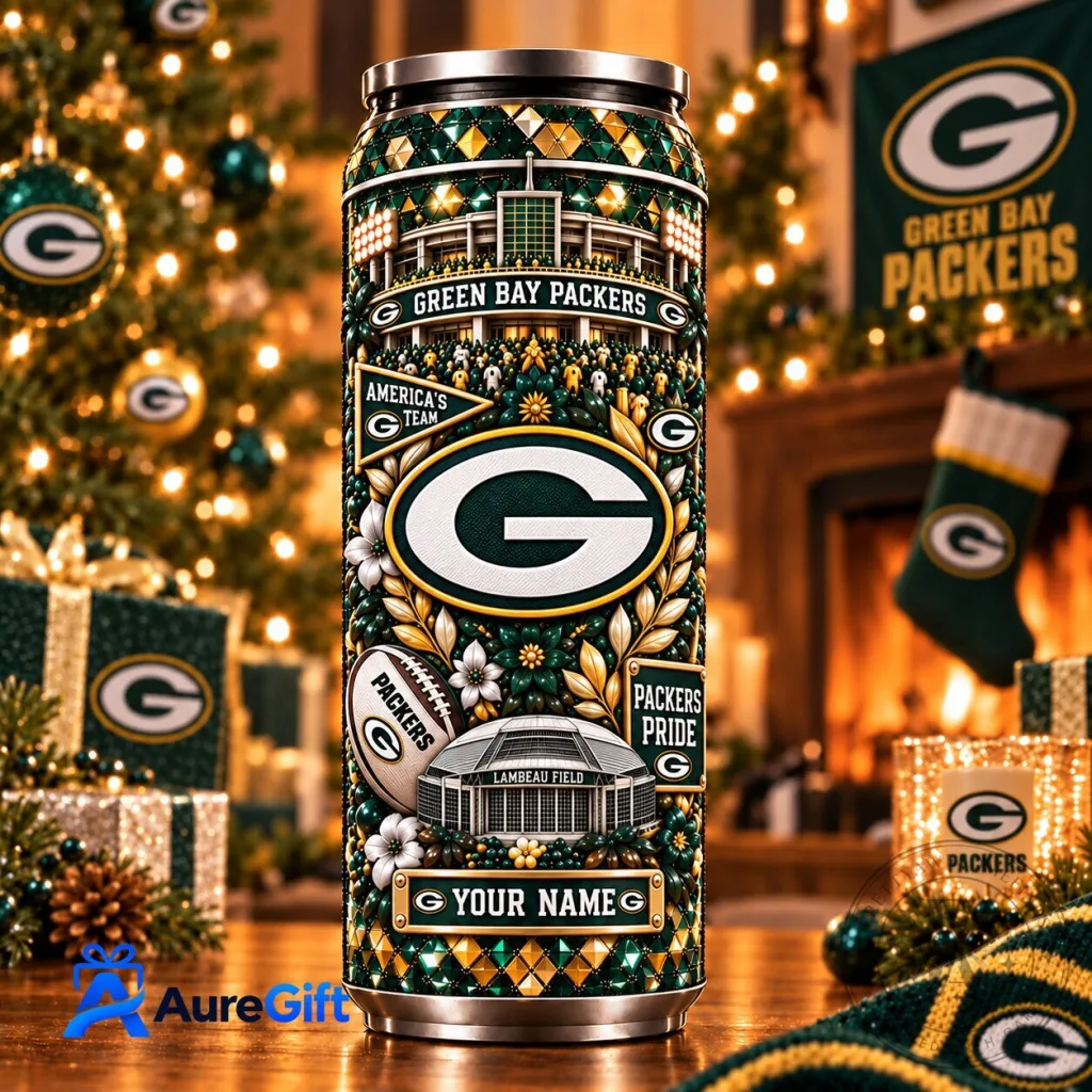 Green Bay Packers Personalized NFL Football Christmas Pattern Tumbler Green Bay Packers Personalized NFL Football Christmas Pattern Tumbler