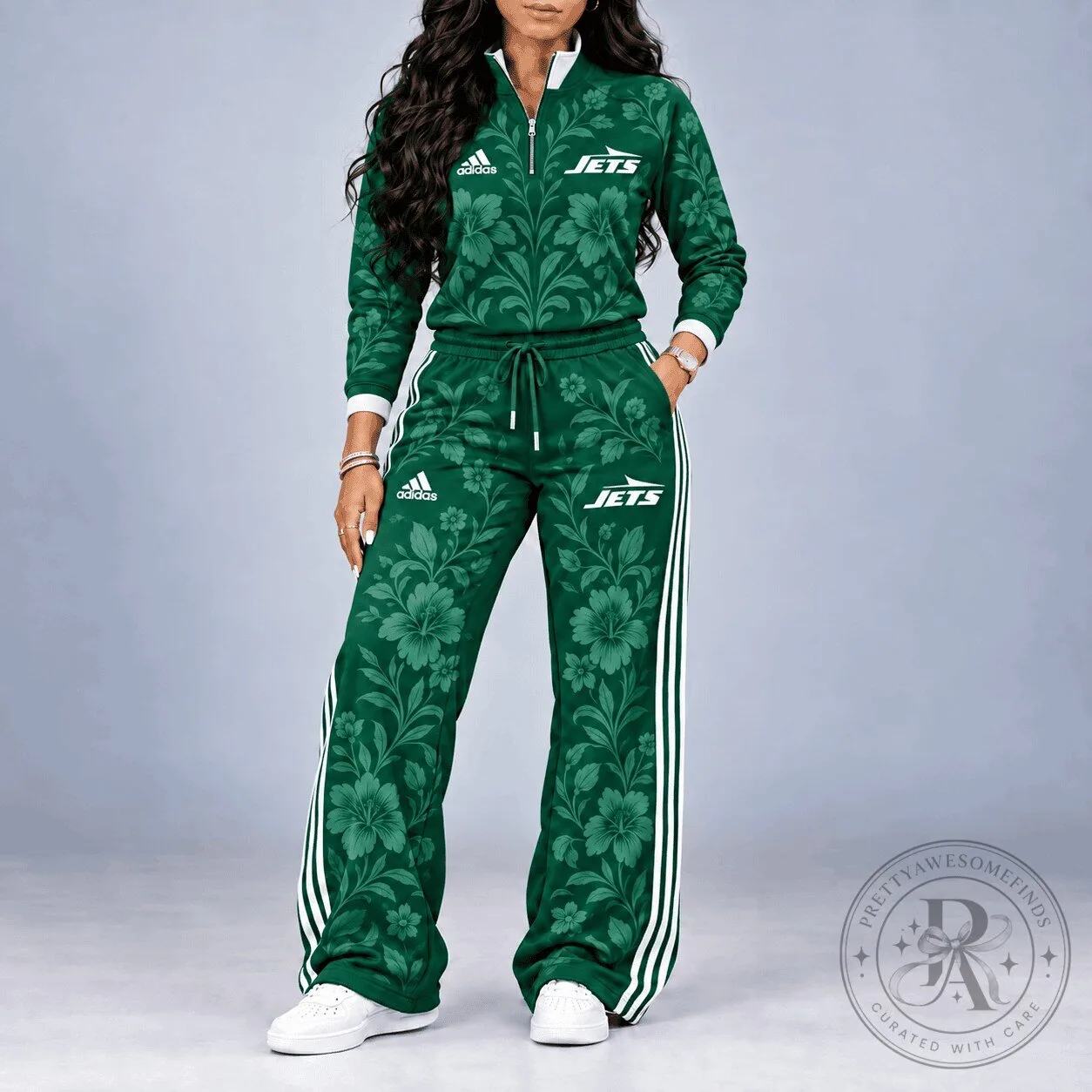 New York Jets Floral Pattern Quarter-Zip Track Jacket and Pants Set