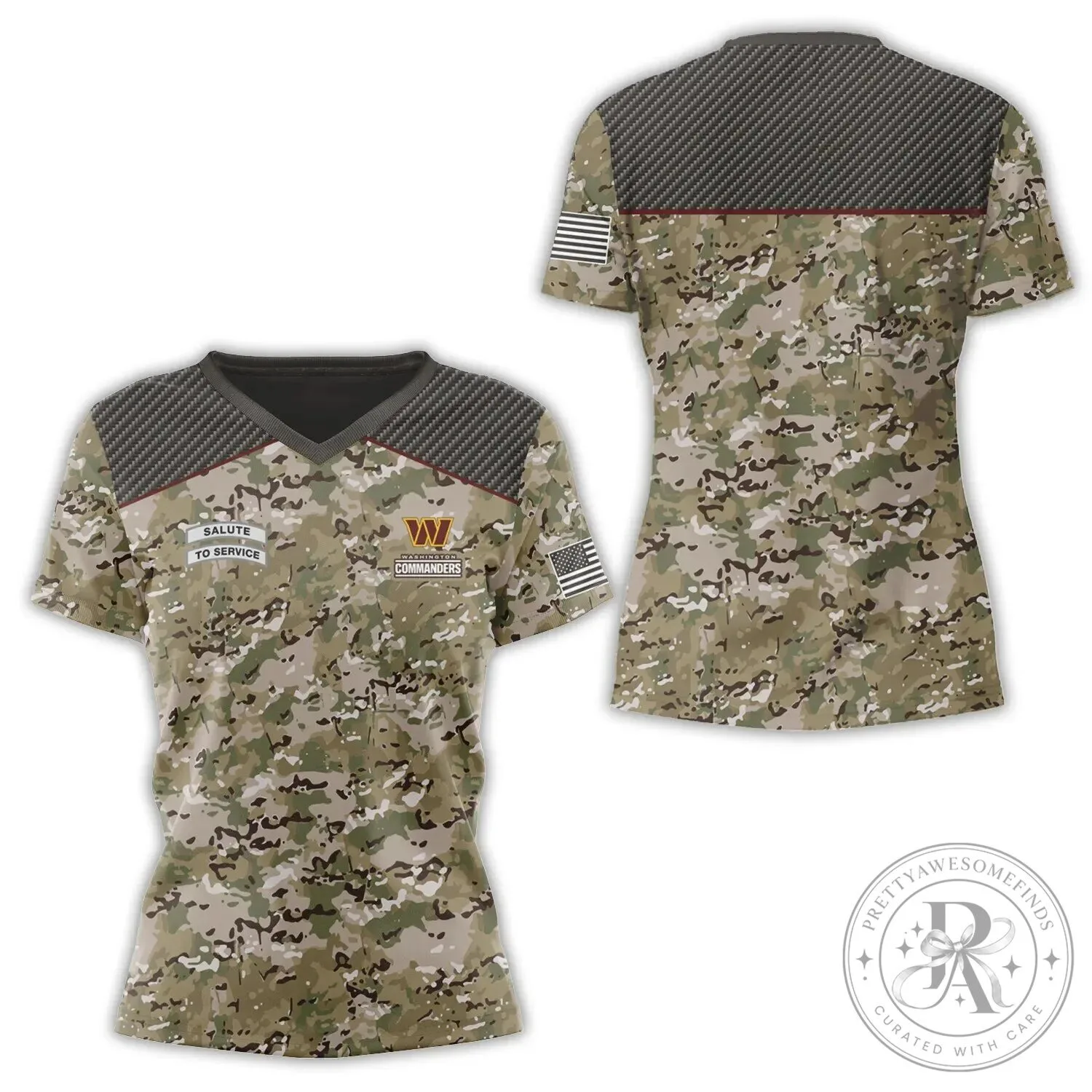 Washington Commanders Salute To Service Camouflage V-Neck T-Shirt