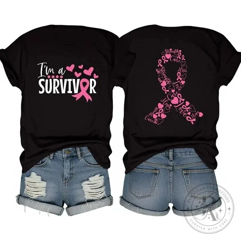 Pink Ribbon Breast Cancer Awareness I'm a Survivor Support T-Shirt