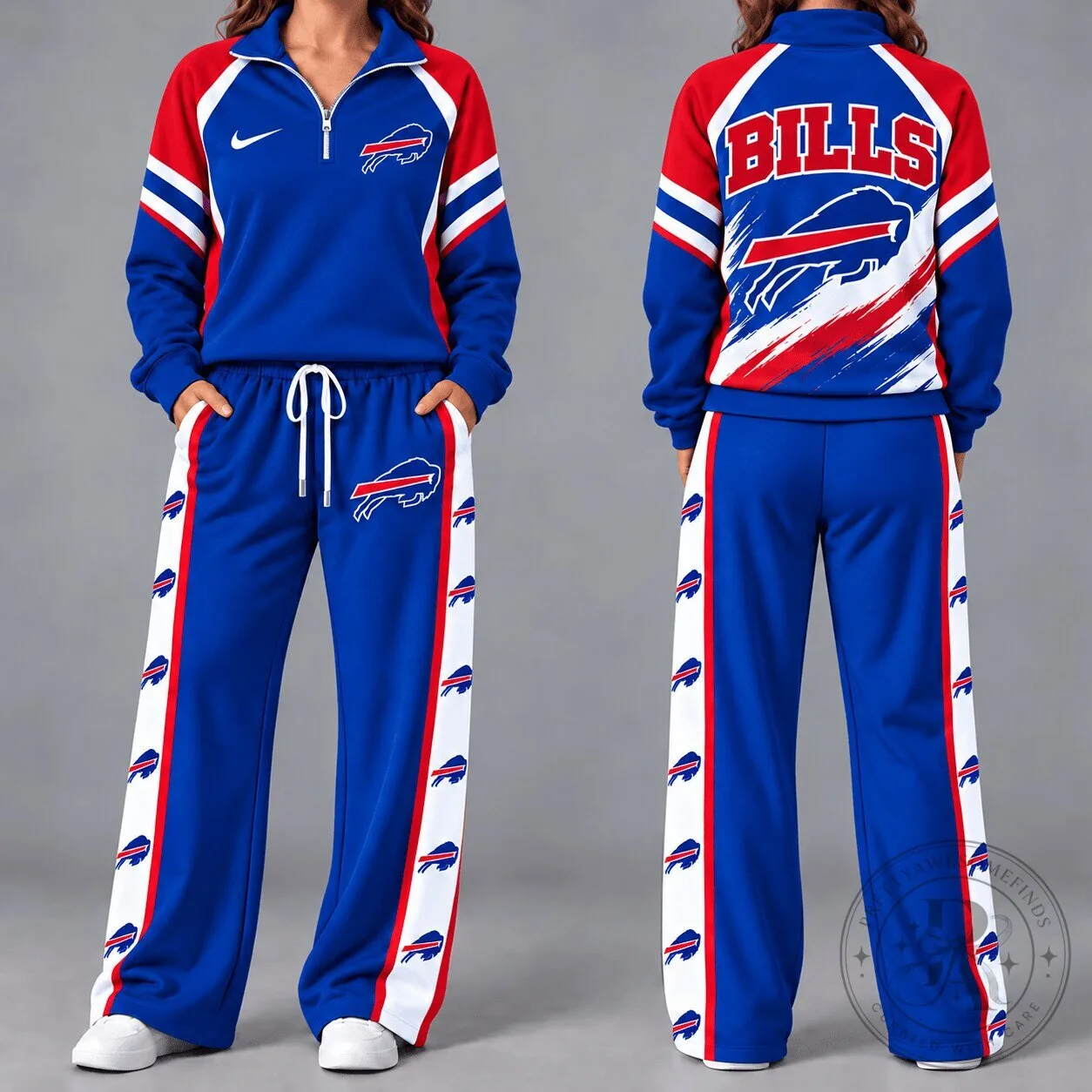 Buffalo Bills NFL Team Logo Quarter-Zip Pullover and Wide-Leg Pants Set