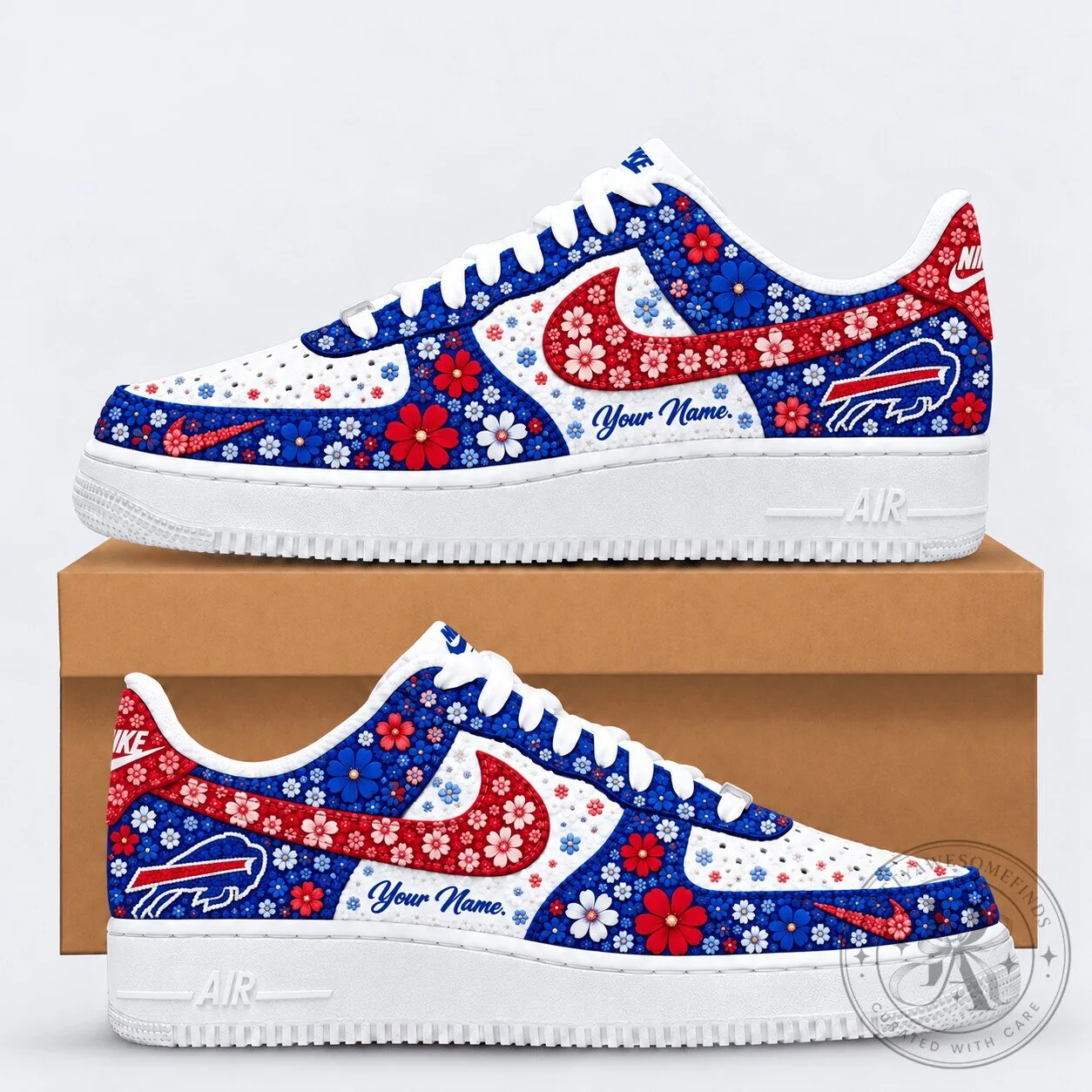 Buffalo Bills Floral Heritage Custom Name Air Force 1 Style Shoes