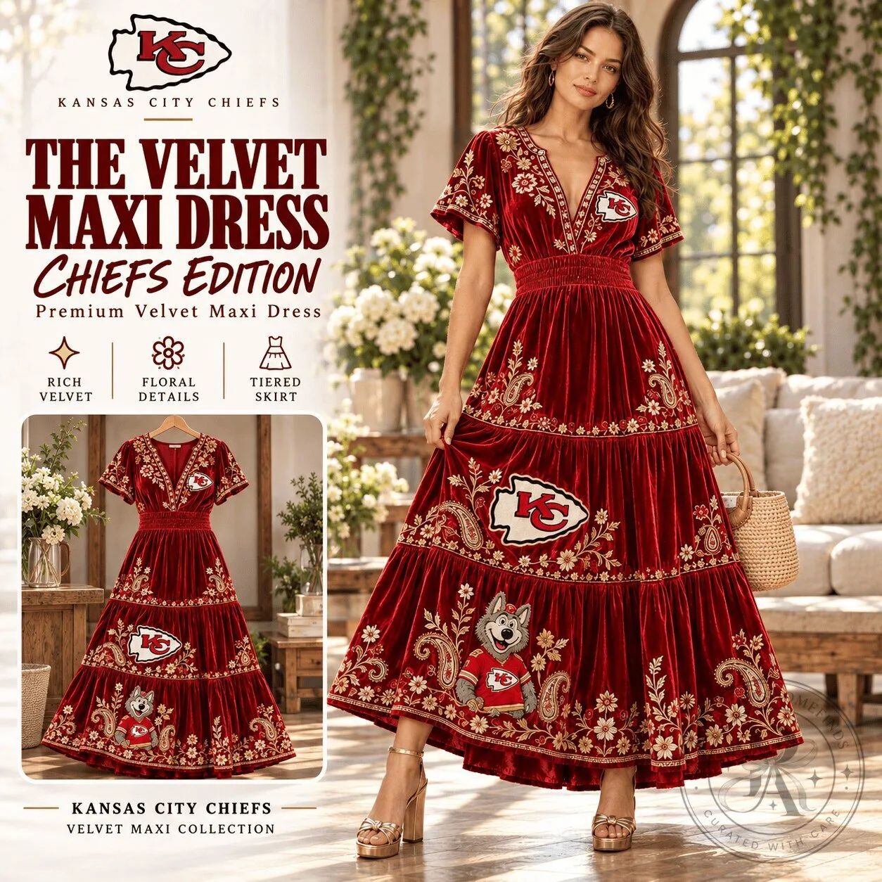 Kansas City Chiefs Velvet Maxi Dress for Women