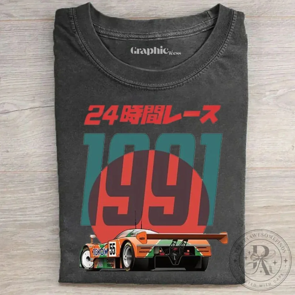 Graphic T-Shirt Featuring the 1991 Le Mans Mazda 787B Race Car Graphic T-Shirt Featuring the 1991 Le Mans Mazda 787B Race Car