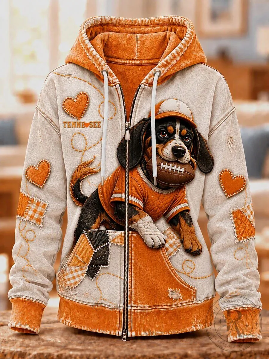 Tennessee Volunteers Football Puppy Dog Full-Zip Hoodie for Women