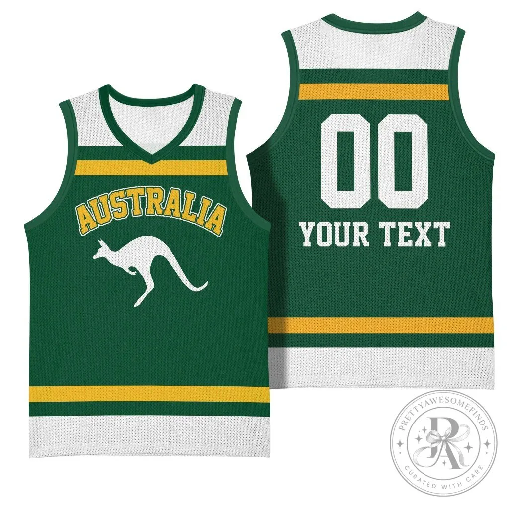 Australia National Team Green and Gold Kangaroo Sports Basketball Jersey 12 Australia National Team Green and Gold Kangaroo Sports Basketball Jersey