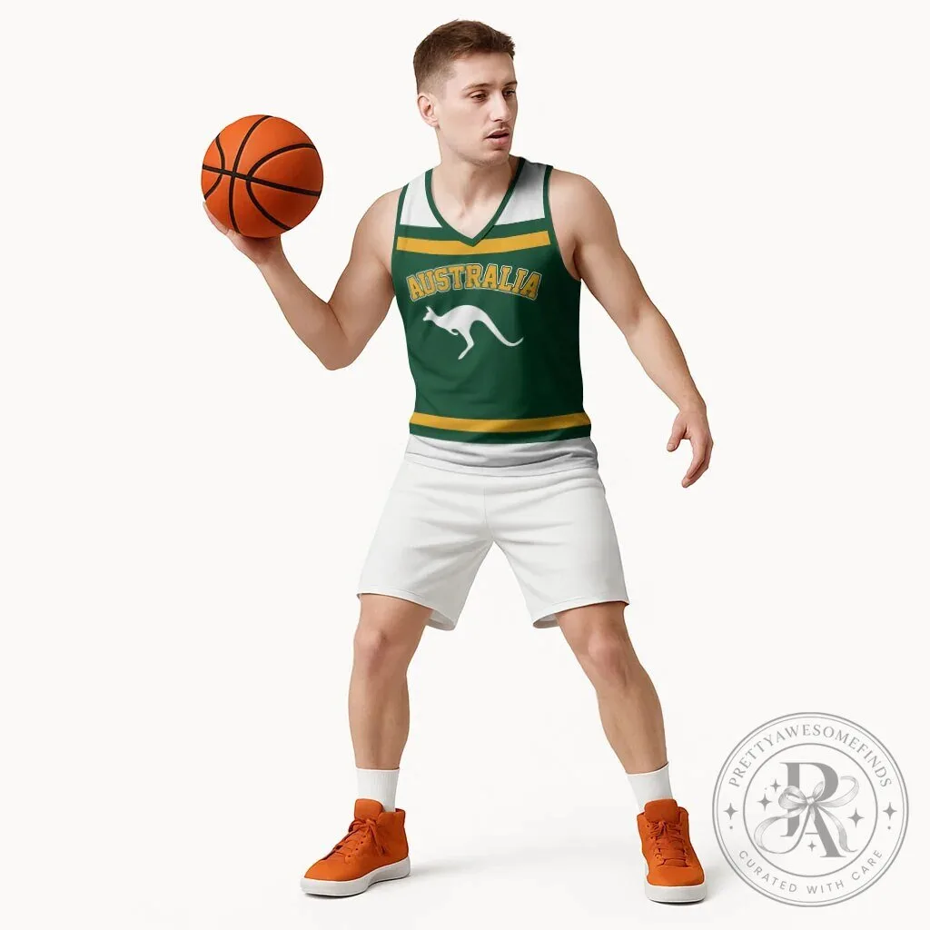 Australia National Team Green and Gold Kangaroo Sports Basketball Jersey 13 Australia National Team Green and Gold Kangaroo Sports Basketball Jersey