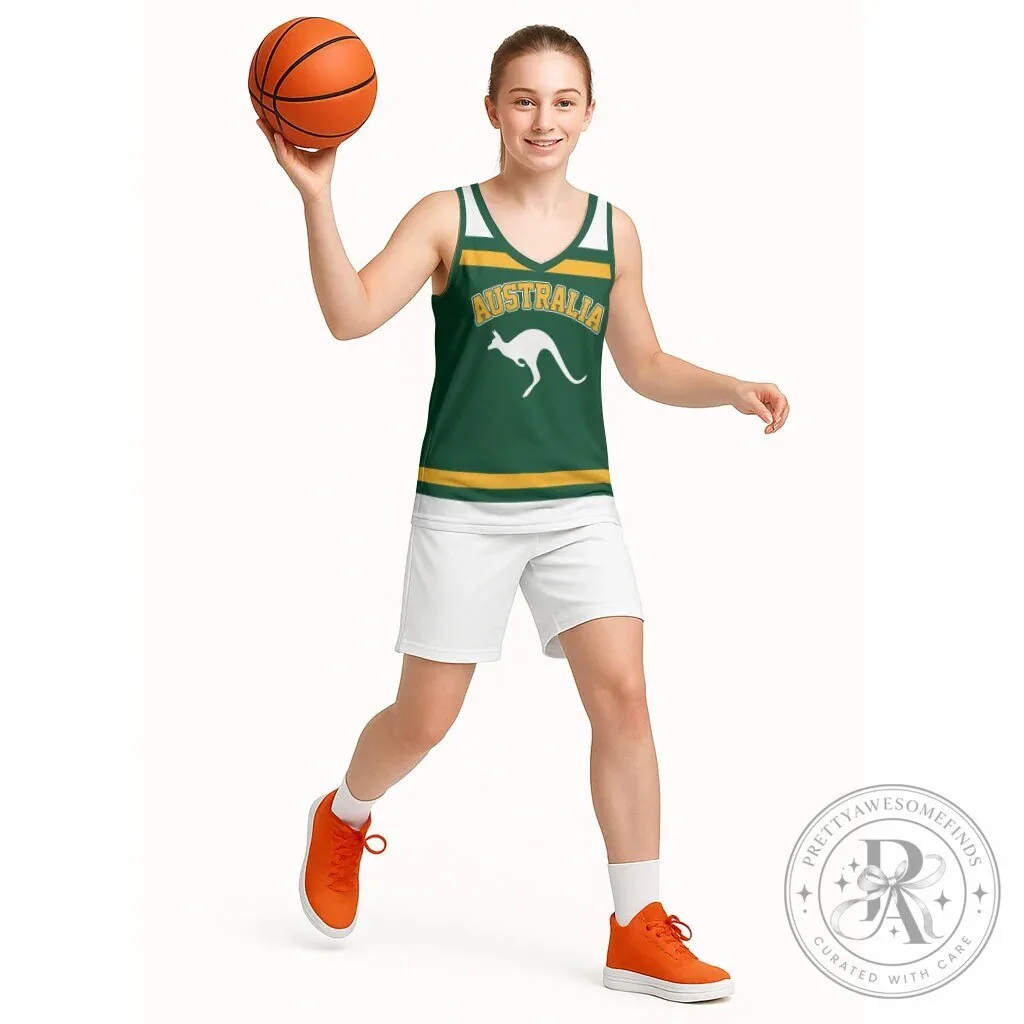 Australia National Team Green and Gold Kangaroo Sports Basketball Jersey 15 Australia National Team Green and Gold Kangaroo Sports Basketball Jersey