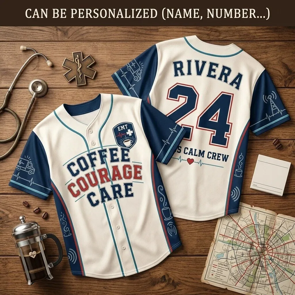 Personalized EMT Coffee Courage Care First Responder Baseball Jersey