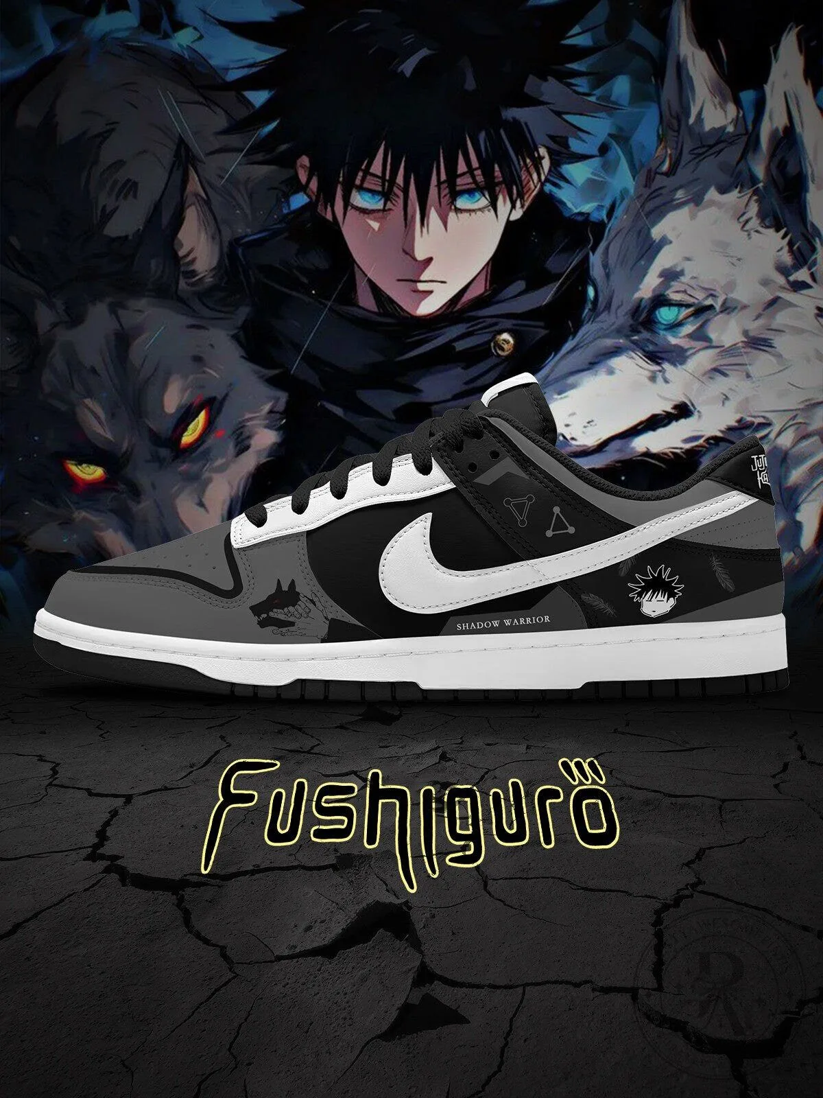 Megumi Fushiguro Jujutsu Kaisen Anime Inspired Shadow Warrior Custom Sneakers