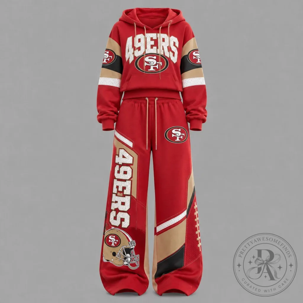 San Francisco 49ers Women's Football Team Logo Red Cropped Hoodie and Sweatpants Set San Francisco 49ers Women's Football Team Logo Red Cropped Hoodie and Sweatpants Set