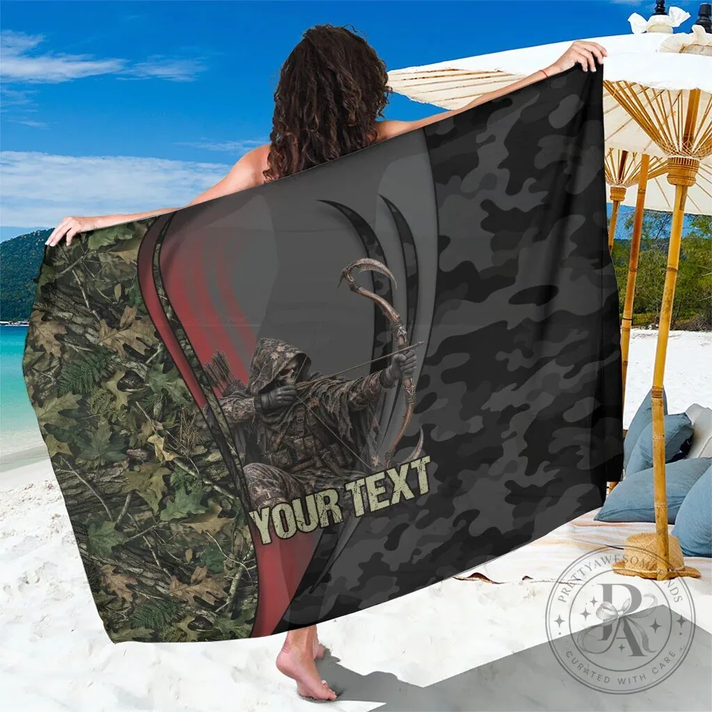 Personalized Death Stalks Bowhunting Grim Reaper Hunter Camouflage Beach Towel