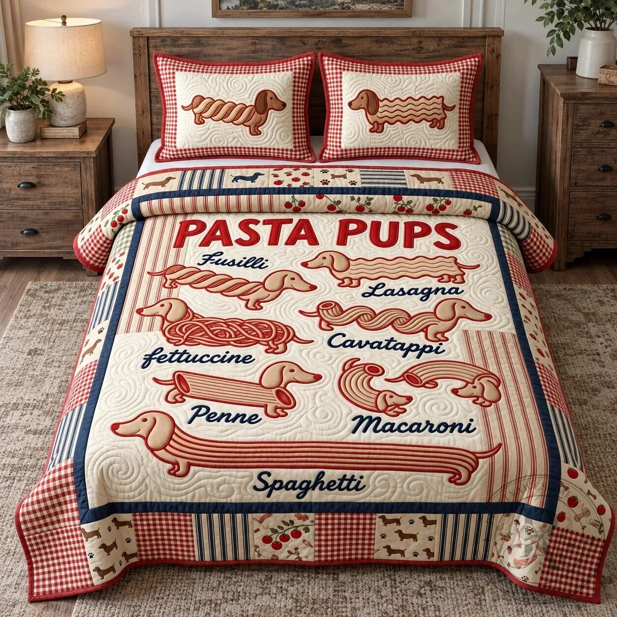 Dachshund Pasta Pups Quilted Bedding Set