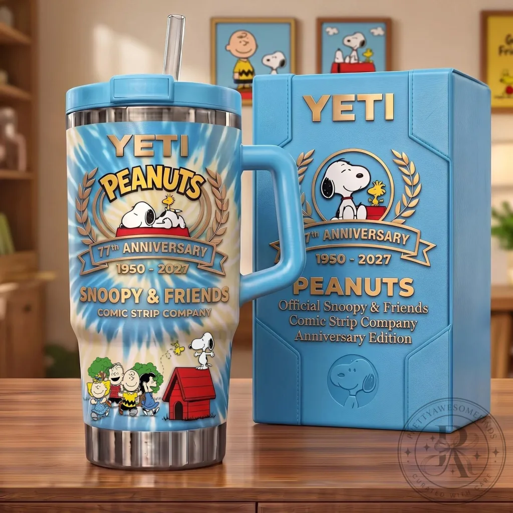 Snoopy and Friends Peanuts 77th Anniversary Tie-Dye Insulated Tumbler with Handle Snoopy and Friends Peanuts 77th Anniversary Tie-Dye Insulated Tumbler with Handle