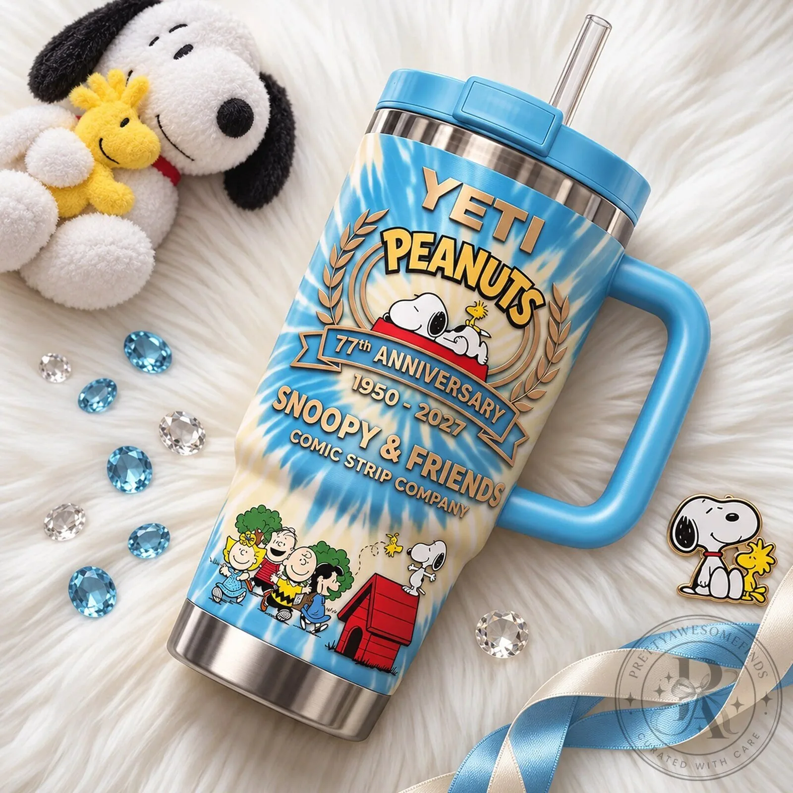 Snoopy and Friends Peanuts 77th Anniversary Tie-Dye Insulated Tumbler with Handle 8 Snoopy and Friends Peanuts 77th Anniversary Tie-Dye Insulated Tumbler with Handle
