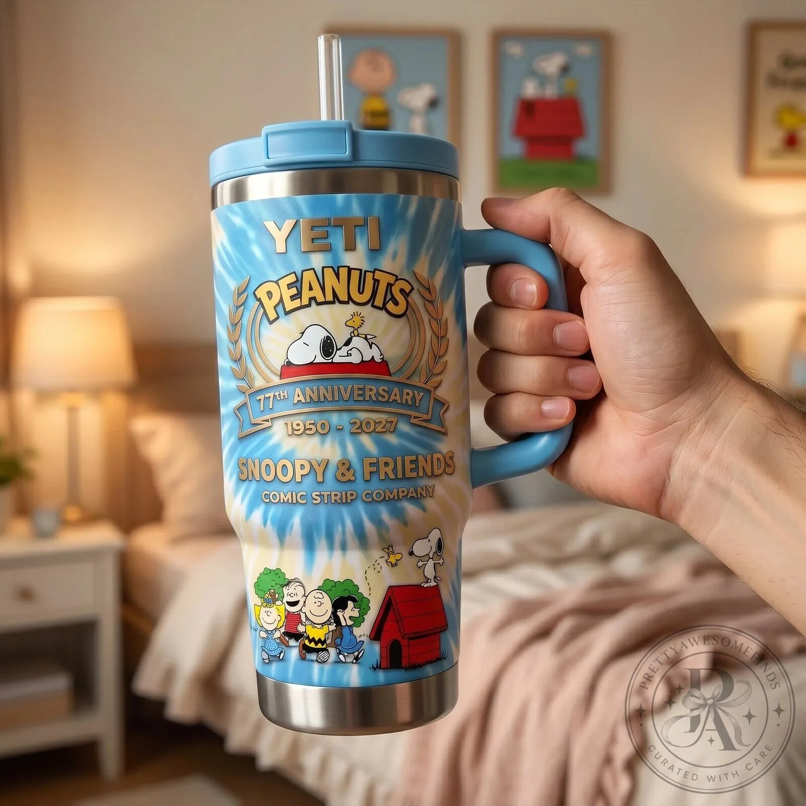 Snoopy and Friends Peanuts 77th Anniversary Tie-Dye Insulated Tumbler with Handle 9 Snoopy and Friends Peanuts 77th Anniversary Tie-Dye Insulated Tumbler with Handle