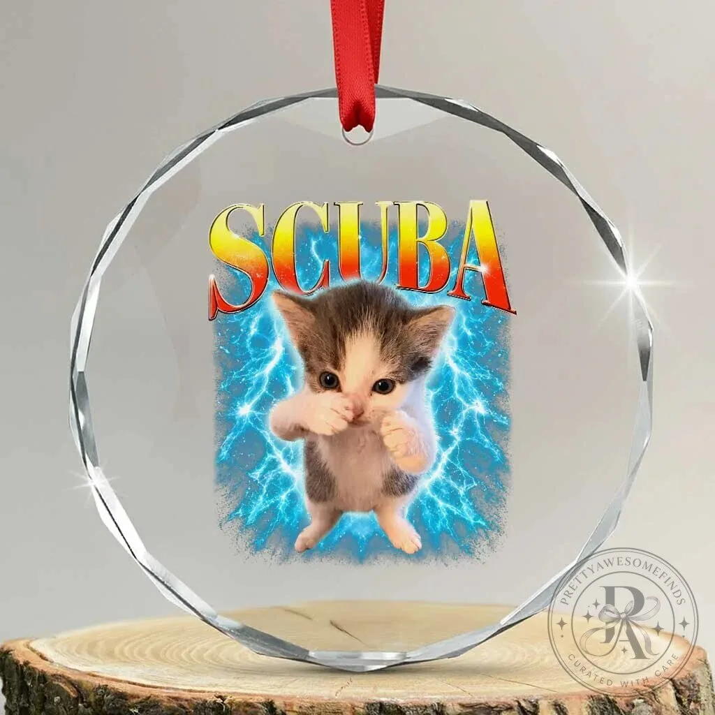 Scuba Kitten Funny Cat Meme Crystal Glass Christmas Tree Ornament Decoration