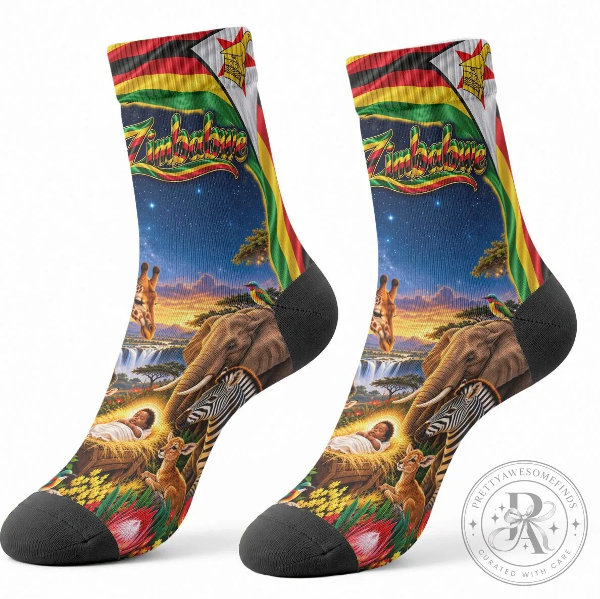 Zimbabwe Christmas Holy Family African Safari Wildlife Savanna Sunset Socks 8 Zimbabwe Christmas Holy Family African Safari Wildlife Savanna Sunset Socks