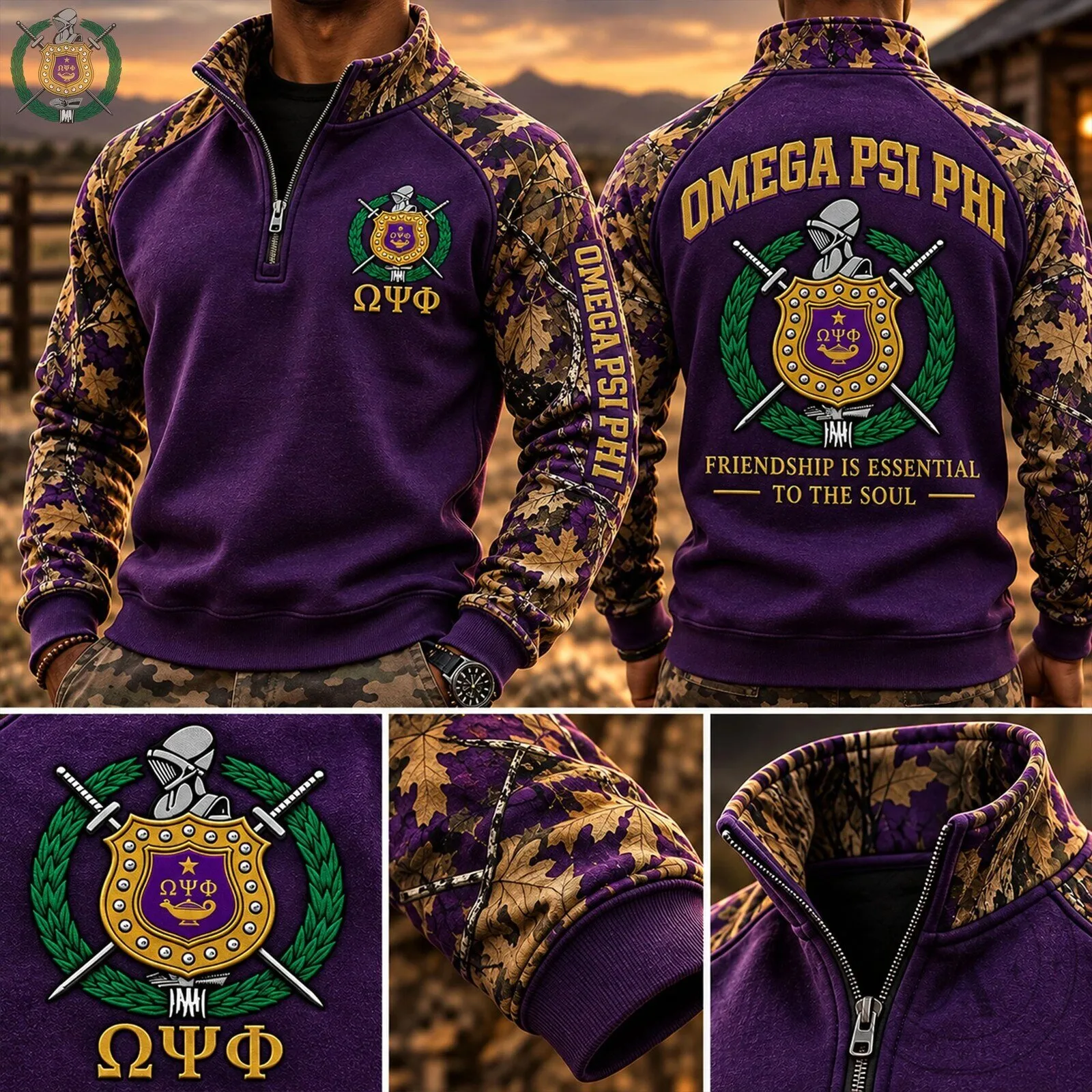 Quarter-Zip Pullover Sweatshirt for Omega Psi Phi Fraternity