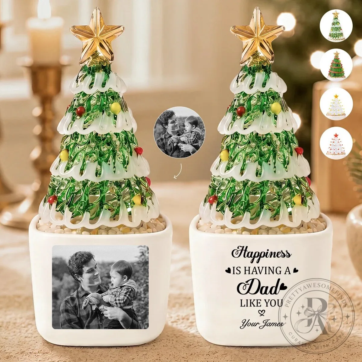Personalized Christmas Tree Glass Ornament with Custom Photo and Message for Dad